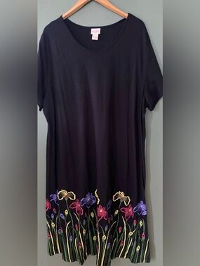 Black Knit Dress with Colorful Embroidered Floral Hem